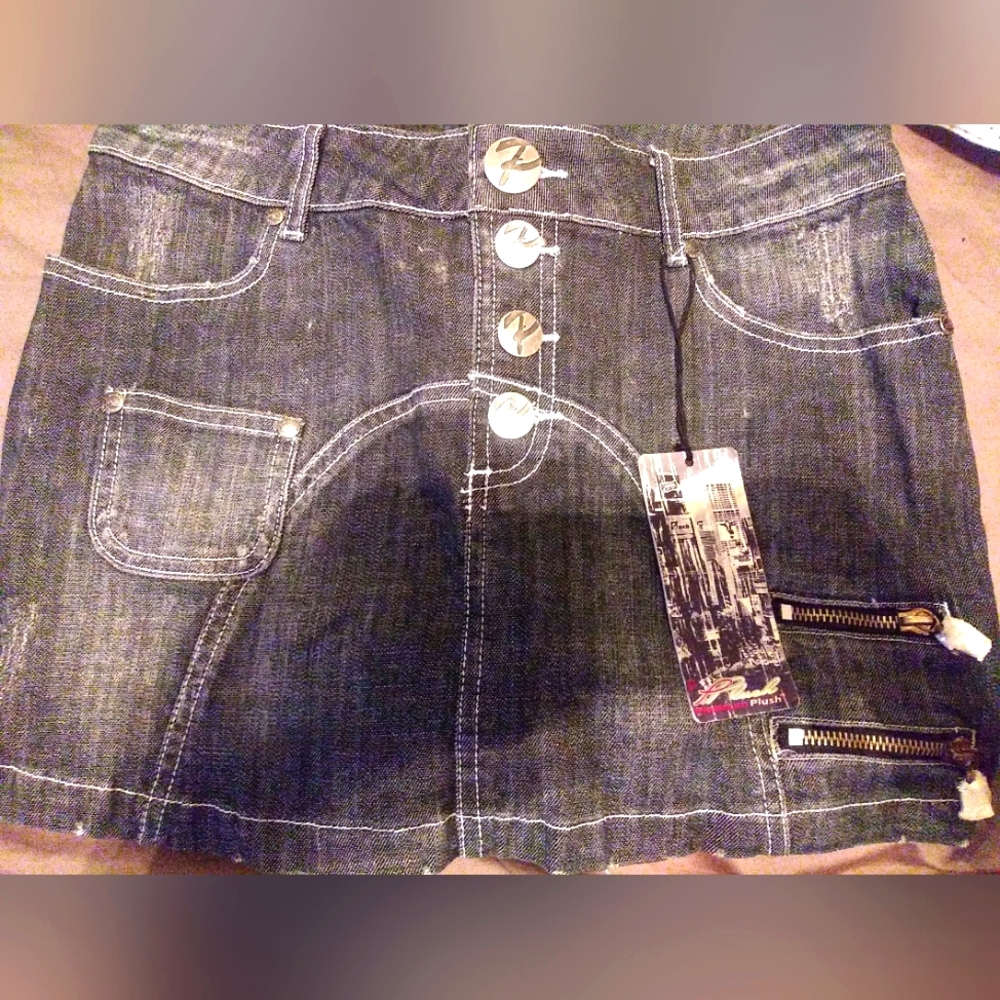 Black denim button skirt